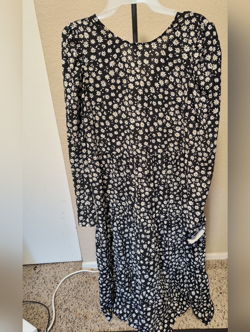 Midi Y2K Daisy Dress Puff Sleeves Peasant Style Oversized Fit (S/M).
